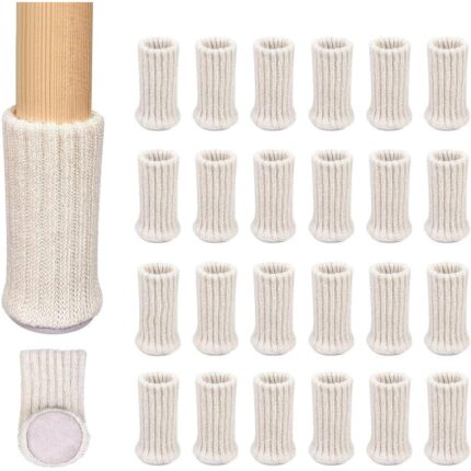 Set 24 protectii picioare scaune, fetru, 2.5-5 cm, elastice, antiderapante, bej