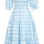 Rochie dama, carouri, maneci bufante, alb-albastru, marimea S
