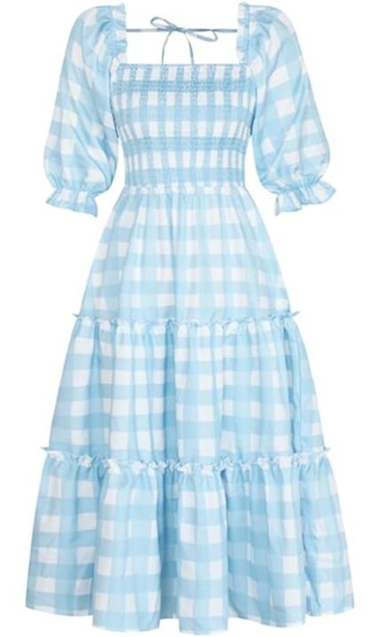 Rochie dama, carouri, alb-albastru, marimea M