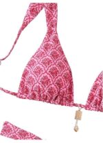 Costum de baie 2 piese, marimea L, model floral, roz - imagine 2