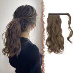Extensie coada, par sintetic ondulat, 35 cm, rezistent la caldura, prindere wrap around cu pieptene, castaniu