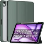 Husa compatibila cu iPad Air 11" M2 2024, Suport pentru Creion, Rigida cu Stand, Functie Auto Sleep/Wake, Verde