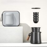 Set de ceai, ceramica, 4 cesti, infuzor, capac, husa transport, portabil, ergonomic, negru - imagine 3