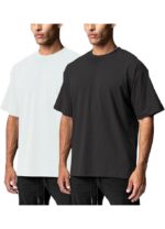 Set tricouri barbati, marimea M, bumbac, casual, sport, oversized, maneca scurta, alb si negru
