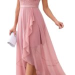Rochie eleganta, marimea XXL, Nylon, dantela florala, lunga, roz-pal
