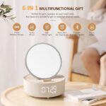 Oglinda makeup, cu Incarcator Wireless si Lumina, Boxa Bluetooth, Suport Telefon, Natur - imagine 5