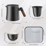 Set de ceai, ceramica, 4 cesti, infuzor, capac, husa transport, portabil, ergonomic, negru - imagine 2