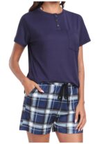 Set pijama dama, marimea M, tricou si pantaloni scurti, albastru inchis - imagine 3