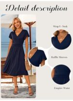 Rochie eleganta dama, midi, cu decolteu in V, maneca scurta, talie inalta, croi A-line, marimea S, albastru inchis - imagine 6
