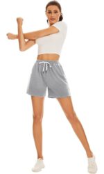 Pantaloni scurti dama, marimea XXL, bumbac, talie inalta, gri deschis - imagine 3