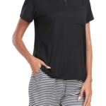 Set pijama dama, marimea L, poliester, tricou si pantaloni scurti, negru