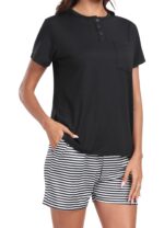 Set pijama dama, marimea M, poliester, tricou si pantaloni scurti, negru