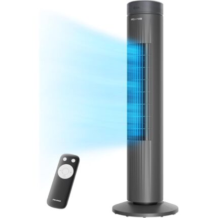 Ventilator turn, 3 Viteze, 76 cm, Telecomanda, Oscilatie 60°, Timer 7h, Silentios, Compact, Negru