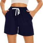 Pantaloni scurti dama, marimea M, bumbac, talie inalta, albastru inchis