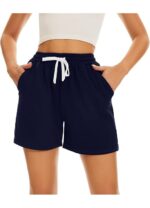 Pantaloni scurti dama, marimea XL, bumbac, talie inalta, albastru inchis