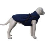 Jacheta impermeabila pentru caini, interior din fleece, marime XS, moale, cu ham integrat, reflectorizant, bleumarin