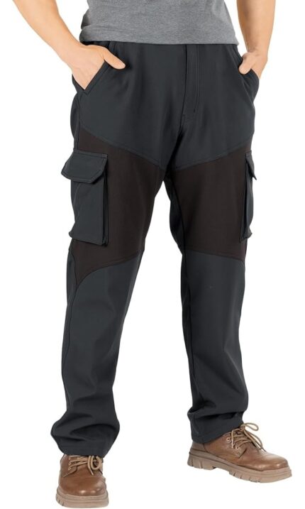 Pantaloni cargo barbati, Poliester cu elastan, marimea L, Regular fit, Buzunare Multiple, lucru si outdoor, Gri