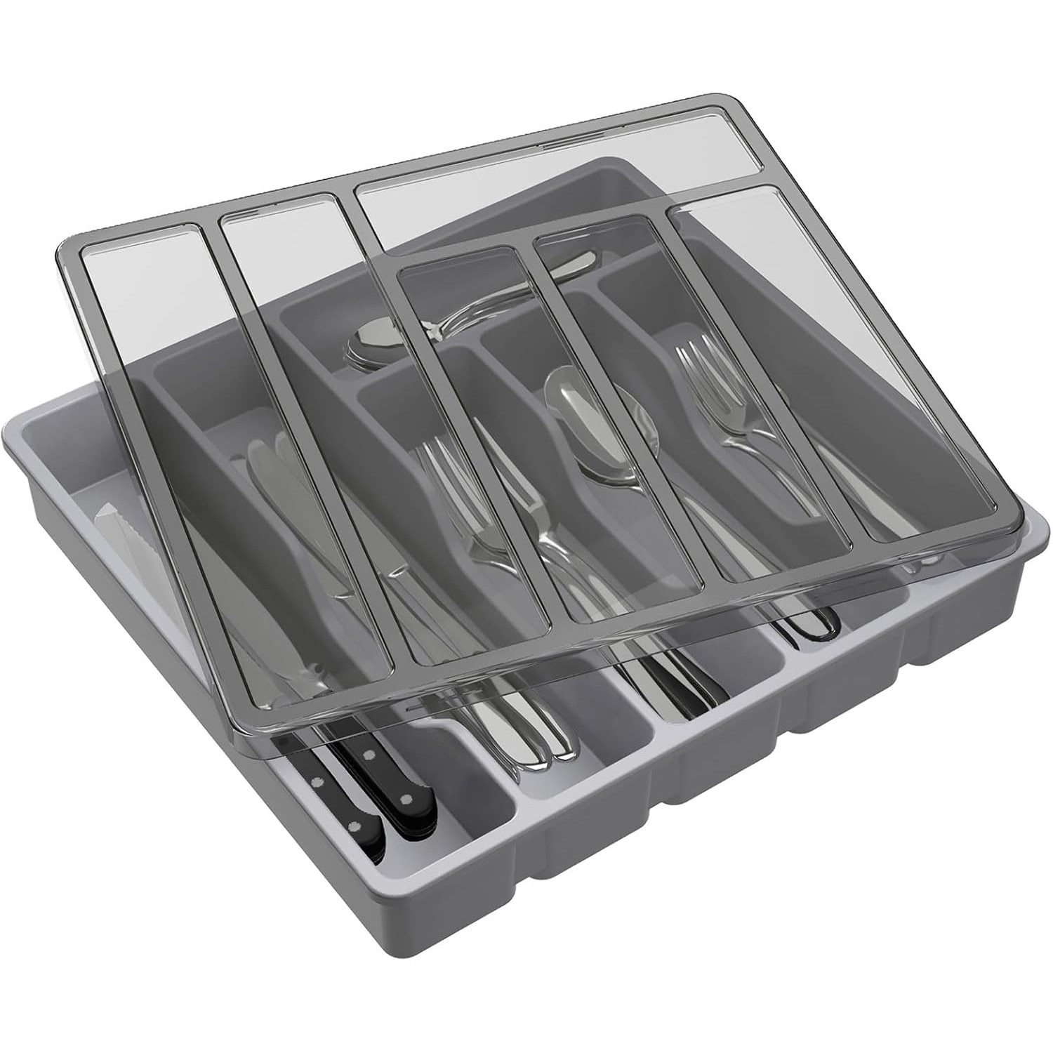 res_2af43708d753d1829c6a9df69b8f68fc.jpg Organizator Tacamuri, 32 x 30 x 5.4 cm, 6 Compartimente, Capac, Plastic, Gri - imagine 1