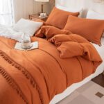Set de 2 huse pentru perne, 40 x 80 cm, Ciucuri, stil boho chic, Microfibra, Fermoar, Caramel - imagine 2
