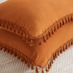 Set de 2 huse pentru perne, 40 x 80 cm, Ciucuri, stil boho chic, Microfibra, Fermoar, Caramel - imagine 6