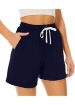 Pantaloni scurti dama, marimea XL, bumbac, talie inalta, albastru inchis - imagine 3