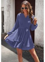 Rochie dama, poliester, decolteu in V, albastru, marimea XL - imagine 3