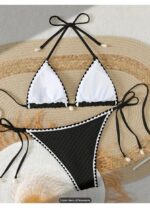 Costum de baie 2 piese, marimea XS, negru si alb - imagine 2