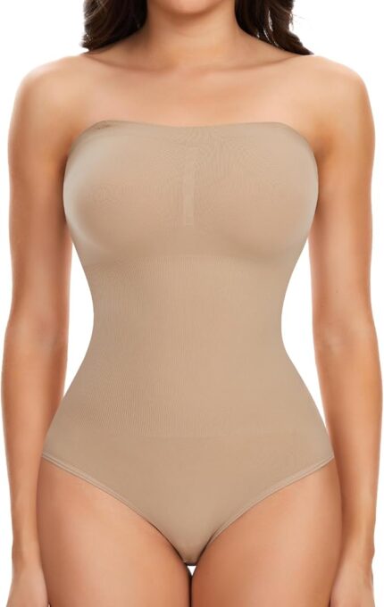 Body modelator dama, marimea L, Nylon, fara bretele, cu tanga, bej