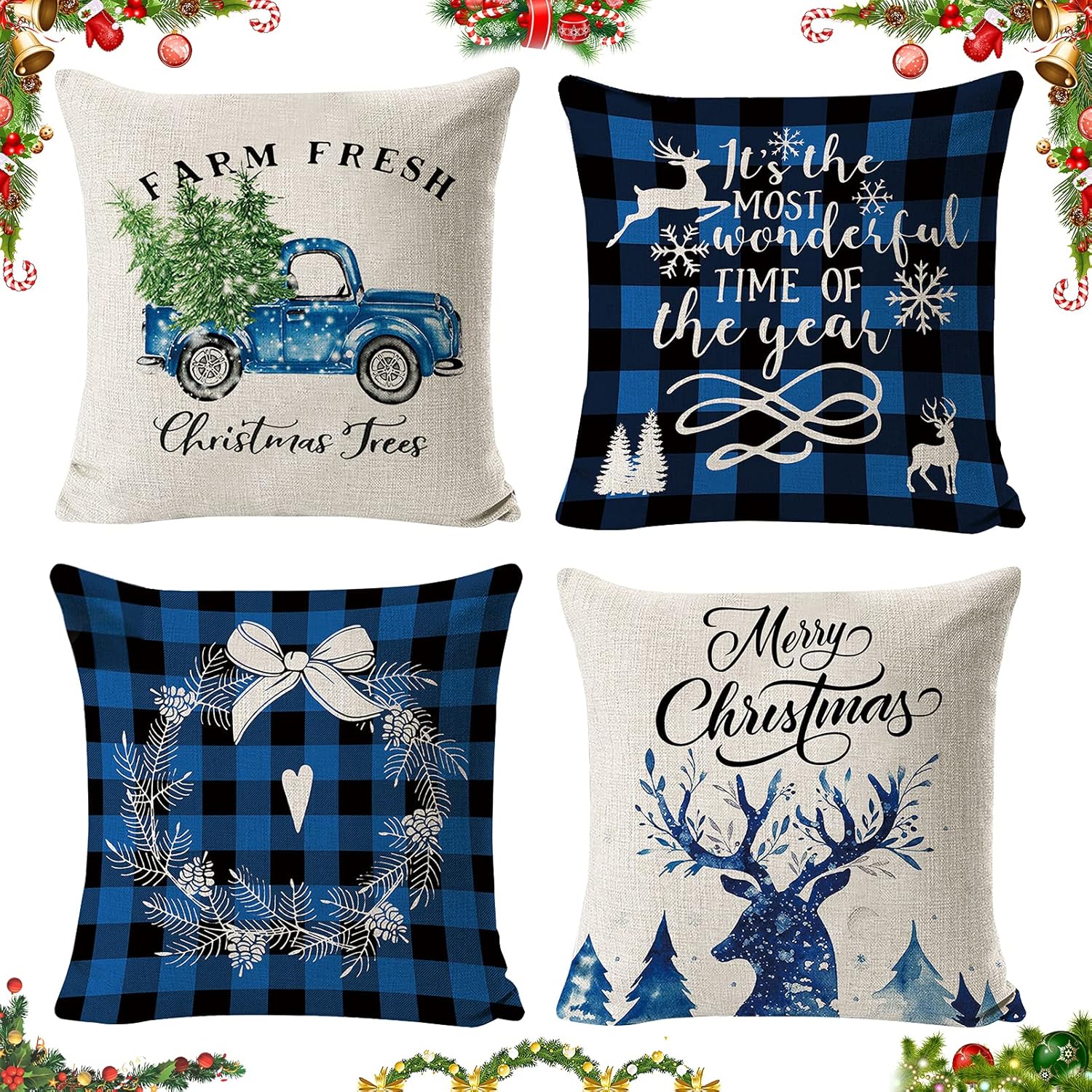 res_3e67ce32cda9ca4569284082012e4808.jpg Set de 4 huse de perna, tema Craciun, 45x45 cm, fermoar, alb si albastru - imagine 1