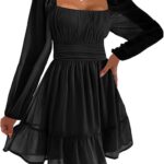 Rochie dama Imily Bela, mini, negru, marimea S, poliamida, decolteu patrat, maneci lungi