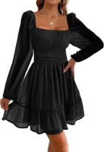 Rochie dama Imily Bela, mini, negru, marimea S, poliamida, decolteu patrat, maneci lungi