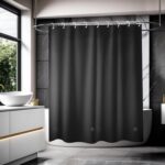 Perdea de dus, 180x180 cm, EVA, anti-mucegai, lavabila, impermeabila, agatatori incluse, negru