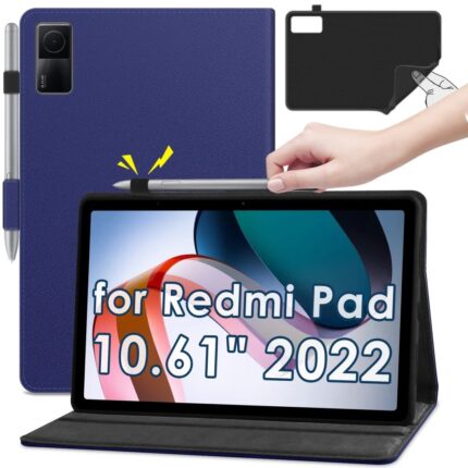 Husa compatibila cu Xiaomi Redmi Pad 10.61 Inch 2022, suport pentru S Pen, interior din catifea moale si piele premium PU, ultra-subtire, Albastru