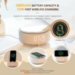 Oglinda makeup, cu Incarcator Wireless si Lumina, Boxa Bluetooth, Suport Telefon, Natur - imagine 3