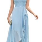 Rochie eleganta, marimea L, Nylon, dantela si chiffon, V-neck, albastru deschis