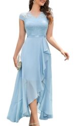 Rochie eleganta, marimea L, Nylon, dantela si chiffon, V-neck, albastru deschis