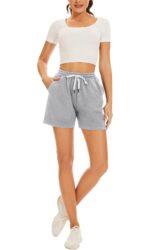 Pantaloni scurti dama, marimea XXL, bumbac, talie inalta, gri deschis - imagine 5