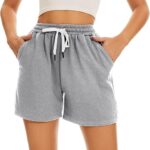 Pantaloni scurti dama, marimea XXL, bumbac, talie inalta, gri deschis