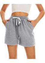 Pantaloni scurti dama, marimea XXL, bumbac, talie inalta, gri deschis