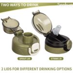 Sticla apa, 1L, Tritan, cu pai, 2 capace, curea transport, verde masliniu - imagine 3