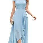 Rochie eleganta, marimea M, Nylon, V Neck, cu maneca scurta, dantela, albastru deschis