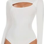 Body modelator dama, marimea L, Nylon, fara bretele, cu tanga, alb