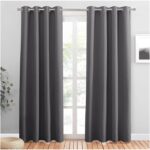 Set de 2 Draperii, cu Inele, Poliester, Opace, 140 x 255 cm, Gri