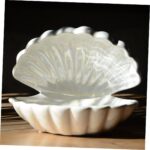 Suport bijuterii, 14 x 12.6 x 11.7 cm, ceramica, eleganta, forma scoica, alb perlat - imagine 5