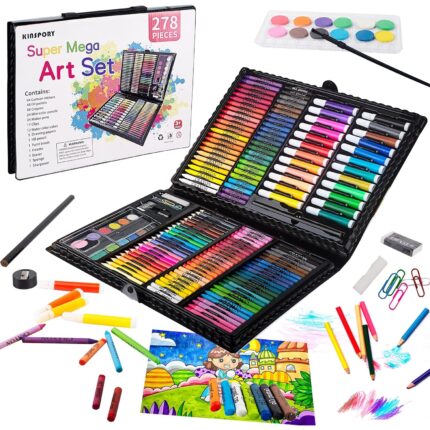 Set de Pictura si Desen, 278 Piese, Markere, Pasteluri Ulei, Creioane Cerate si Colorate, Acuarele, Paleta, Pensula, Ascutitoare, Foi de Desen