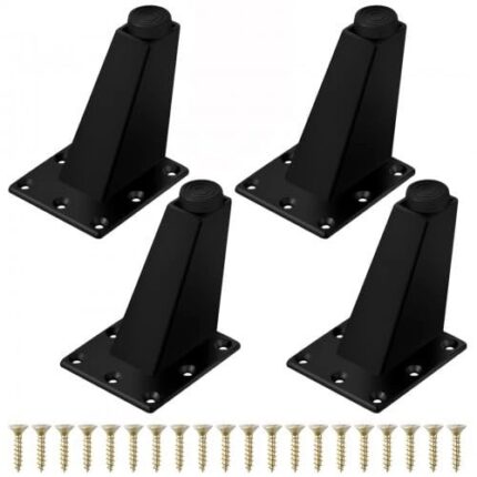 Set de 4 picioare mobilier, metal, 75 mm, inaltime ajustabila, design inclinat, negru