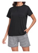 Set pijama dama, marimea M, poliester, tricou si pantaloni scurti, negru - imagine 3