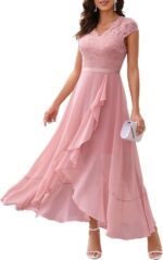 Rochie eleganta, marimea XXL, Nylon, dantela florala, lunga, roz-pal - imagine 3