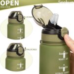 Sticla apa, 1L, Tritan, cu pai, 2 capace, curea transport, verde masliniu - imagine 4