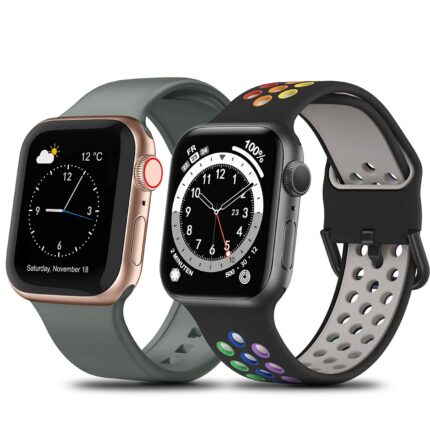 Set de 2 Curele Smartwatch, 38/40 mm, compatibile cu Apple Watch Series 1 2 3 4 5 6 7 8 9 10 11, verde, negru si multicolor